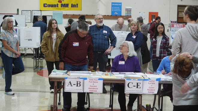 Nov 7, 2023; Columbus,, OH USA: "It's always busy here" said a poll worker at Winterset Elementary in Northwest Columbus Tuesday, Nov 7, 2023.