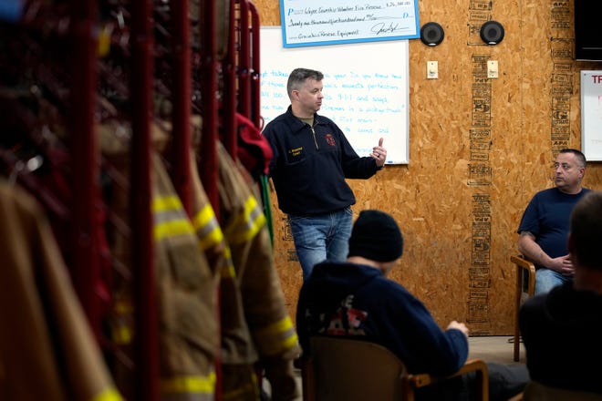 Mar 5, 2024; Greenfield, OH, United States; Fire Chief Chris Wysong speaks during a meeting with Volunteer Firefighters at the Wayne Township Fire Department in Good Hope, Ohio.