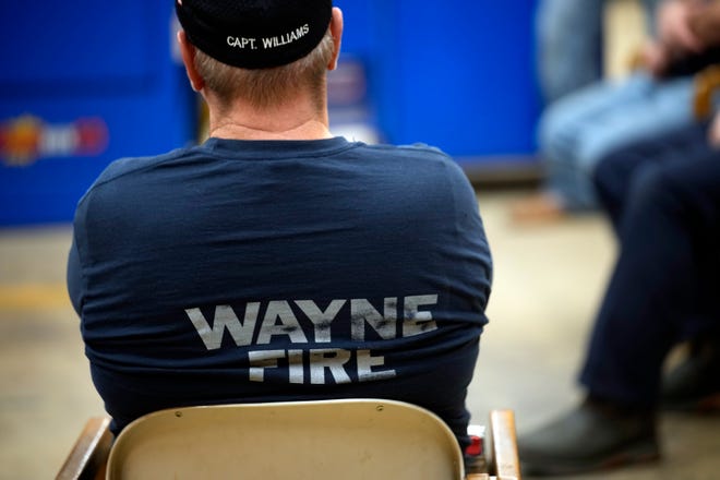 Mar 5, 2024; Greenfield, OH, United States; Captain Matt Williams listens during a meeting with Volunteer Firefighters at the Wayne Township Fire Department in Good Hope, Ohio.