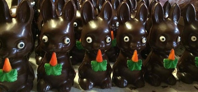 Customers are snatching up these hand-poured, solid chocolate Easter bunnies as fast as Eagle Family Candy Company LLC can make them.