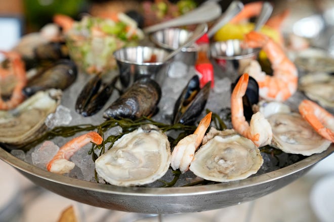 A seafood tower during a the grand-opening event April 23 for Hank’s Low Country Seafood & Raw Bar at the corner of Gay and High streets.
