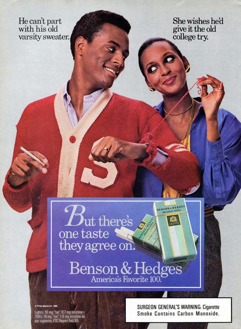 An advertisement for Benson & Hedges, manufactured by Philip Morris, Inc.