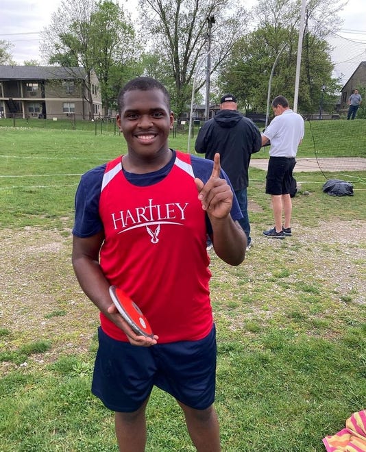 Caleb Jackson, Hartley track and field. Selected as Athlete of the Week on May 19.